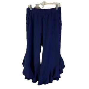 Focus Casual Life Gauzy Cotton Ruffled Pull On Pants Lagenlook